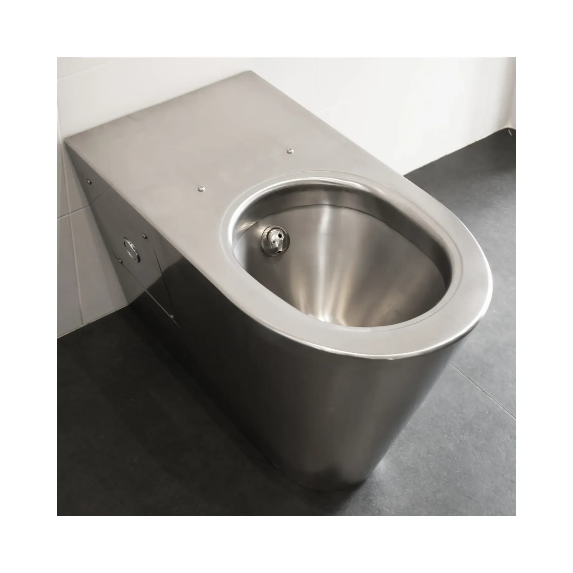 Cuvette WC inox posée au sol 655 droite pour milieu carcéral