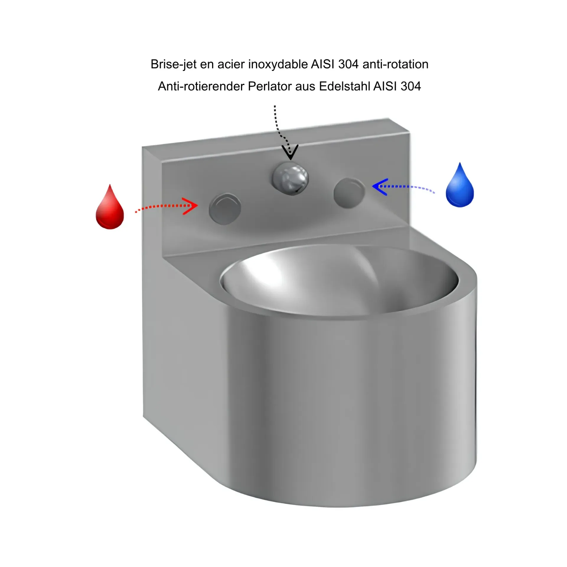 [LB-CR-MECA] Lavabo avec crédence - boutons-poussoirs mécaniques